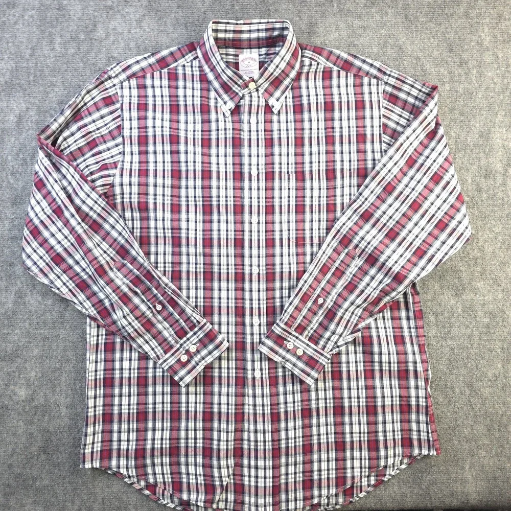 Brooks Brothers‎ Shirt Medium Long Sleeve Button Down Red Plaid 346 Cotton